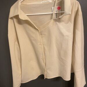 Cream Button-Up Blouse, NWT